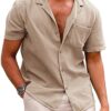 COOFANDY Men's Hawaiian Floral Cotton Linen Button Down Tropical Holiday Beach Shirts