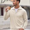 COOFANDY Men's Quarter Zip Up Pullover Slim Fit Mock Neck Long Sleeve Sweaters Casual Corduroy Polo Sweatshirt - Image 2