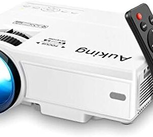 AuKing Projector, 2023 Upgraded Mini Projector, Full HD 1080P Home Theater Video Projector, Compatible with HDMI/USB/VGA/AV/Smartphone/TV Box/Laptop
