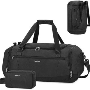 Travel Duffel Bag, Weekender Overnight Backpack with Shoe Compartment and Wet Pocket Sport Gym Bag for Men and Women, Black