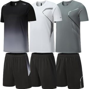BOOMCOOL Gym Clothes for Men Workout Shirts Sets Outfits 3 Pack for Running Football Athletic Exercise Fit for Out T Sports
