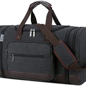 Wohlbege Canvas Big Crossbody Bag Large Capacity Travel Tote Weekend Bag Convenient Carry On Luggage Men Duffel Bag (Black)