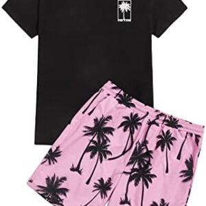 GORGLITTER Men's Two Piece Tracksuits Outfits Hawaiian Graphic Shirt and Shorts Set