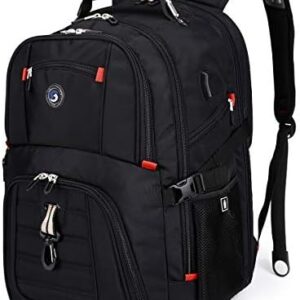 SHRRADOO Extra Large 52L Travel Laptop Backpack with USB Charging Port, College Backpack Airline Approved Business Work Bag Fit 17 Inch Laptops for Men Women,Black