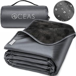 Oceas Outdoor Waterproof Stadium Blanket - Thicker Weather Proof and Windproof Blankets for Camping, Sporting Events, Picnic and Car Use - 100% Waterproof Insulated Foldable Blanket and Throws